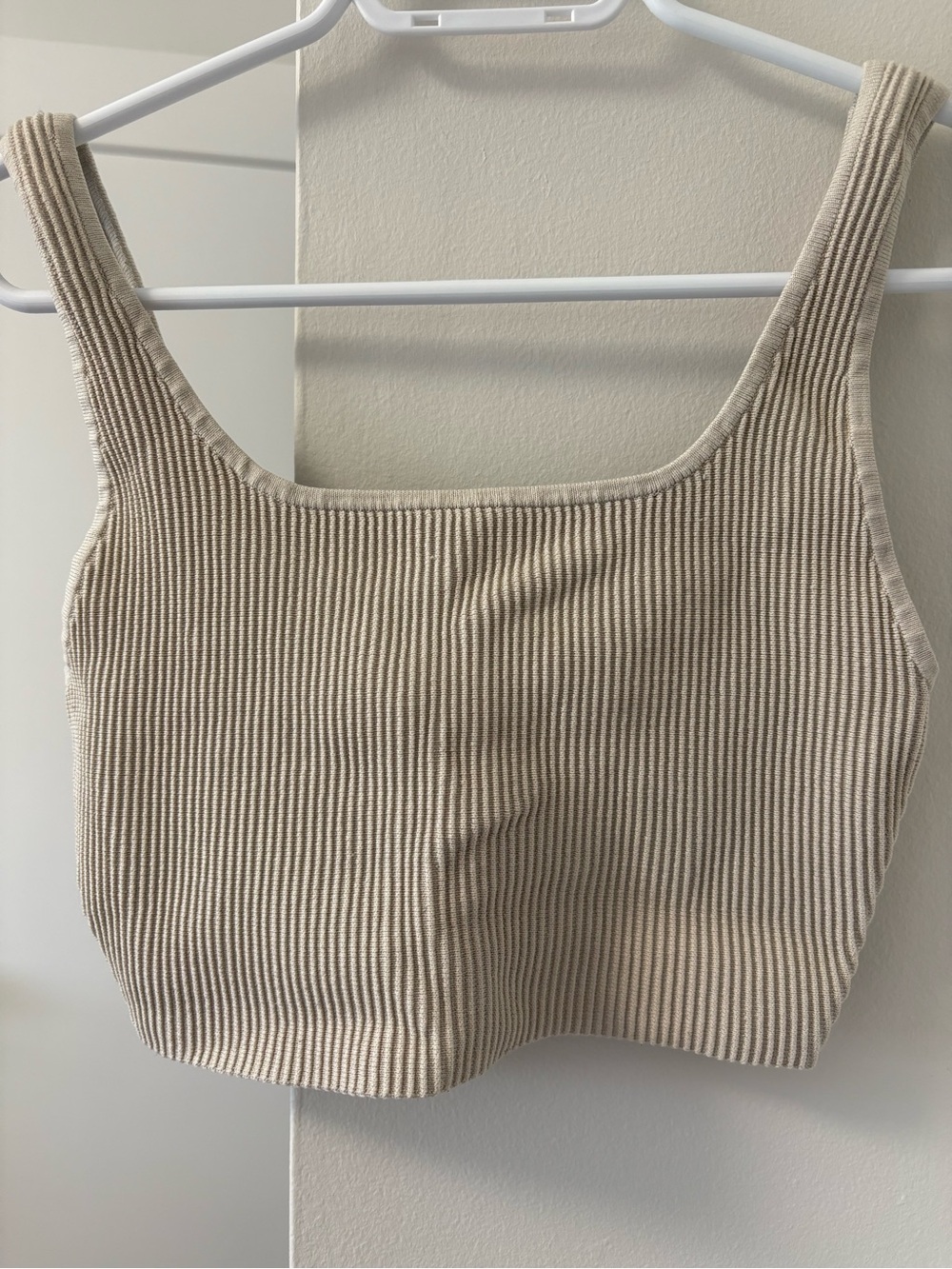 Babaton Ribbed Square-Neck Crop Top - Beige